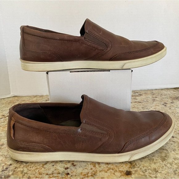 Ecco Shock Point Casual Slip-On Loafers Brown Leather, Men's 44 - Picture 1 of 7